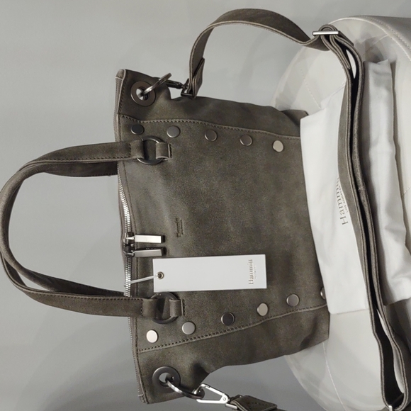 HAMMITT Medium Daniel Gray Pewter Brushed Silver Hardware New 2 Straps Purse Hot